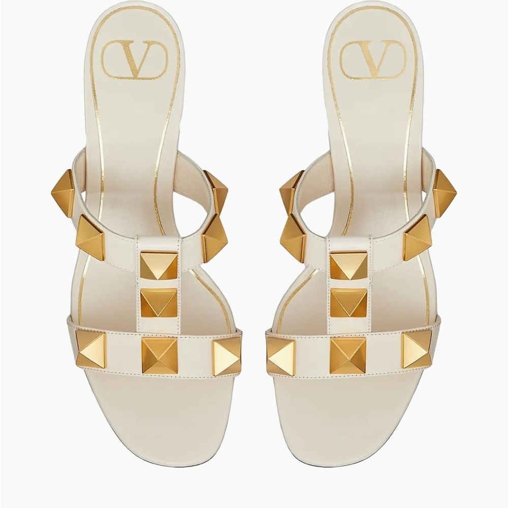 Valentino Roman Stud Cream and Gold Sandals